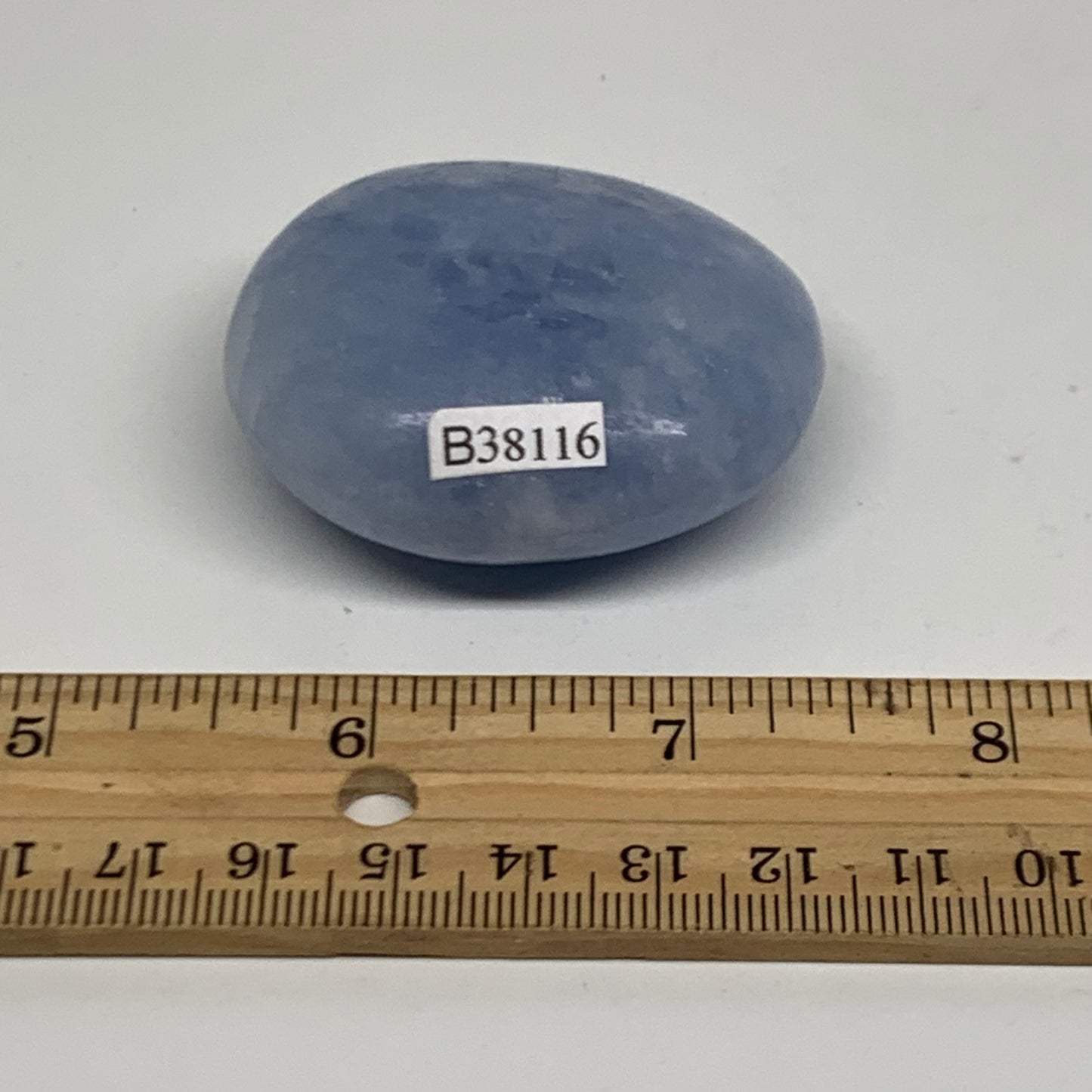 84g, 2"x1.9"x0.9" Blue Calcite Palm-Stone Polished Tumbled, B38116