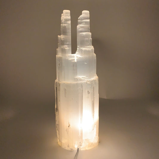 11.3 lbs, 15.3"x4.8"x3.5" Rough Selenite (Satin Spar) Lamp Tower W/Chord, B35751