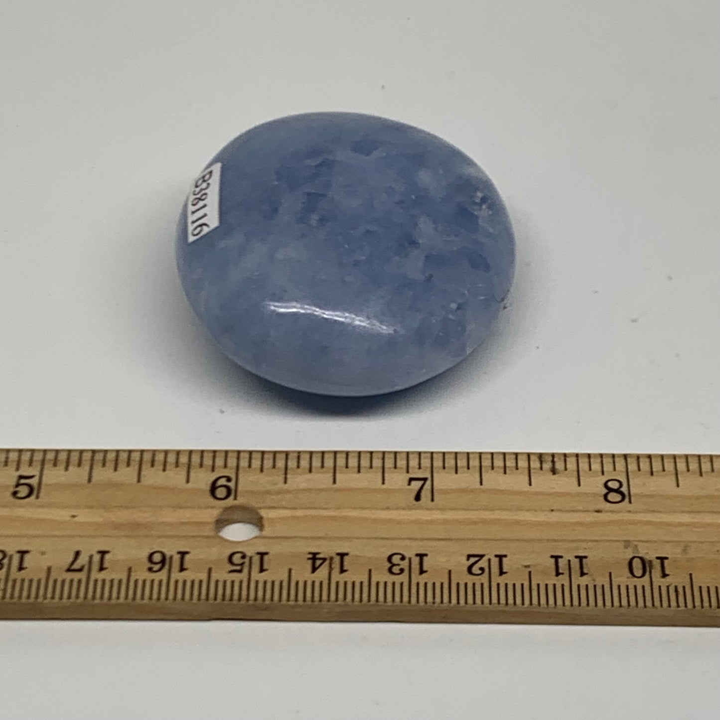 84g, 2"x1.9"x0.9" Blue Calcite Palm-Stone Polished Tumbled, B38116