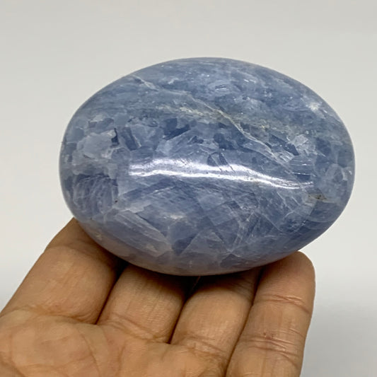 223.6g, 2.9"x2.2"x1.5" Blue Calcite Palm-Stone Polished Tumbled, B38117