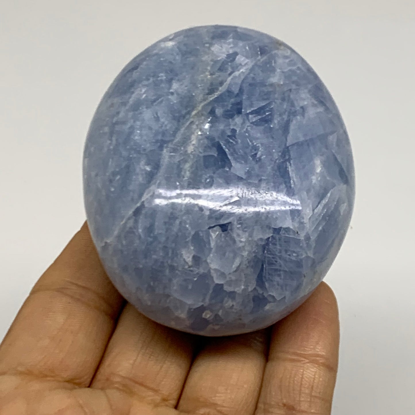 223.6g, 2.9"x2.2"x1.5" Blue Calcite Palm-Stone Polished Tumbled, B38117