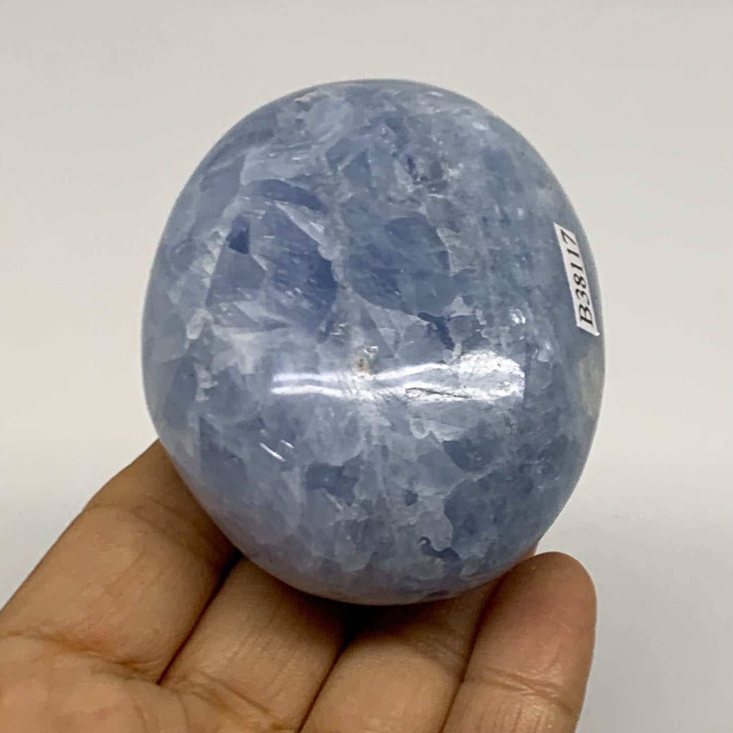 223.6g, 2.9"x2.2"x1.5" Blue Calcite Palm-Stone Polished Tumbled, B38117