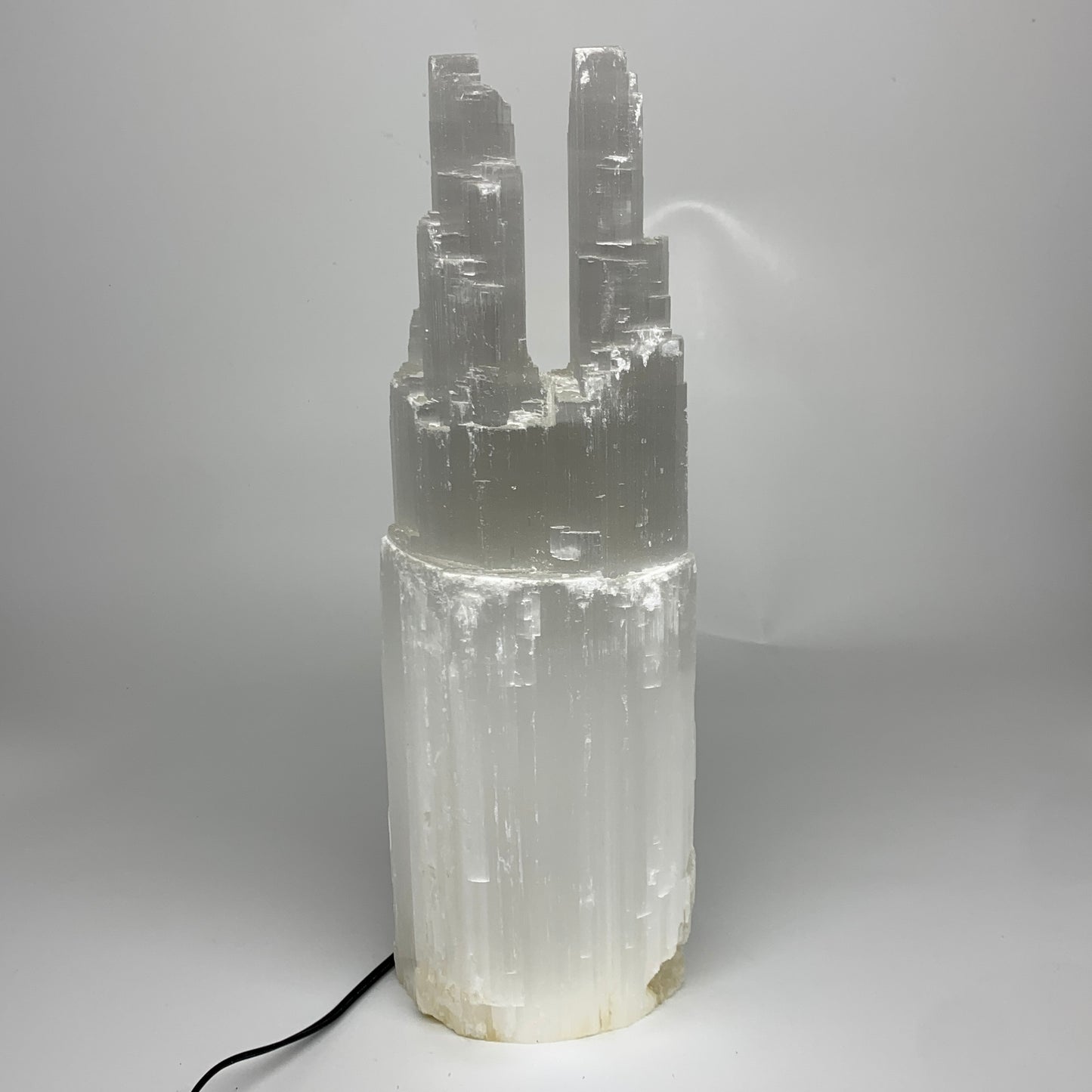 11.3 lbs, 15.3"x4.8"x3.5" Rough Selenite (Satin Spar) Lamp Tower W/Chord, B35751
