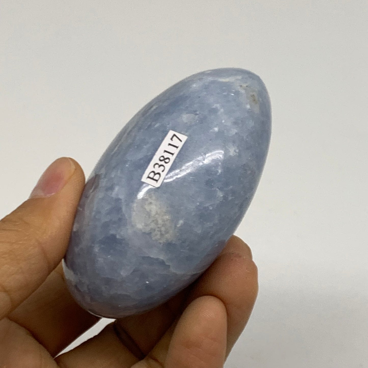 223.6g, 2.9"x2.2"x1.5" Blue Calcite Palm-Stone Polished Tumbled, B38117