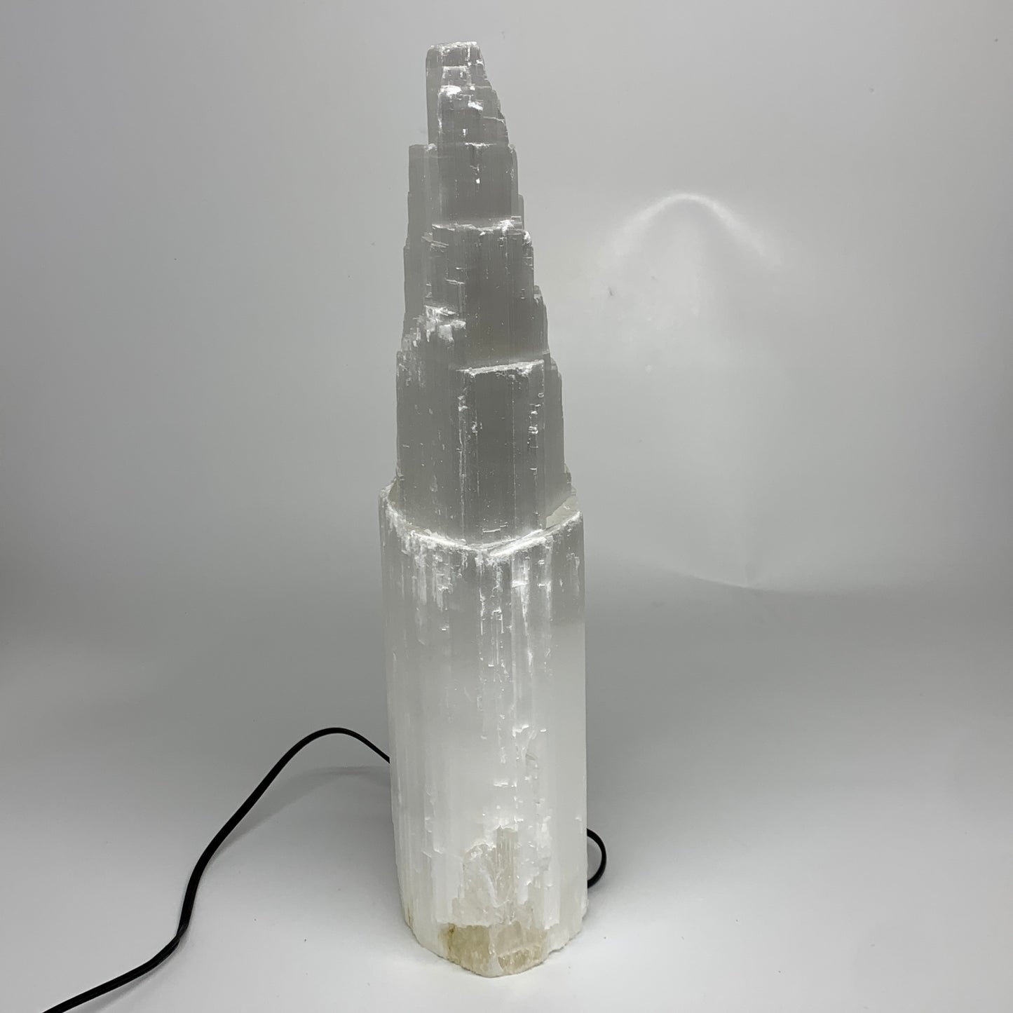11.3 lbs, 15.3"x4.8"x3.5" Rough Selenite (Satin Spar) Lamp Tower W/Chord, B35751