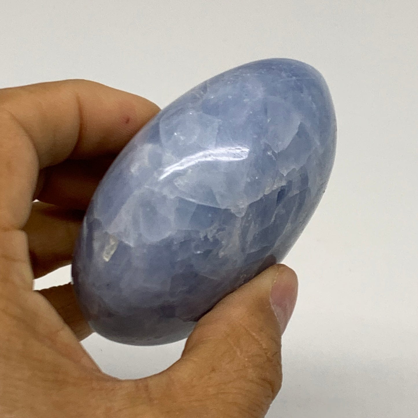 223.6g, 2.9"x2.2"x1.5" Blue Calcite Palm-Stone Polished Tumbled, B38117
