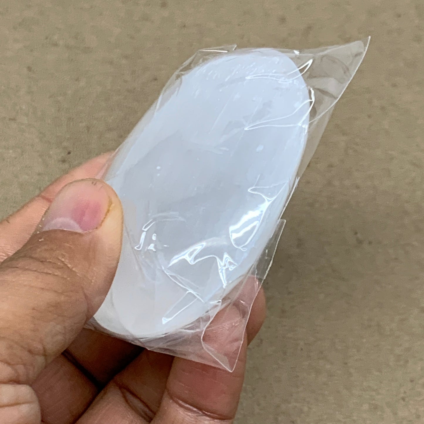 93g, 2.7"x1.9"x1", White Selenite Palmstone Crystal Pillow Reiki, B36364