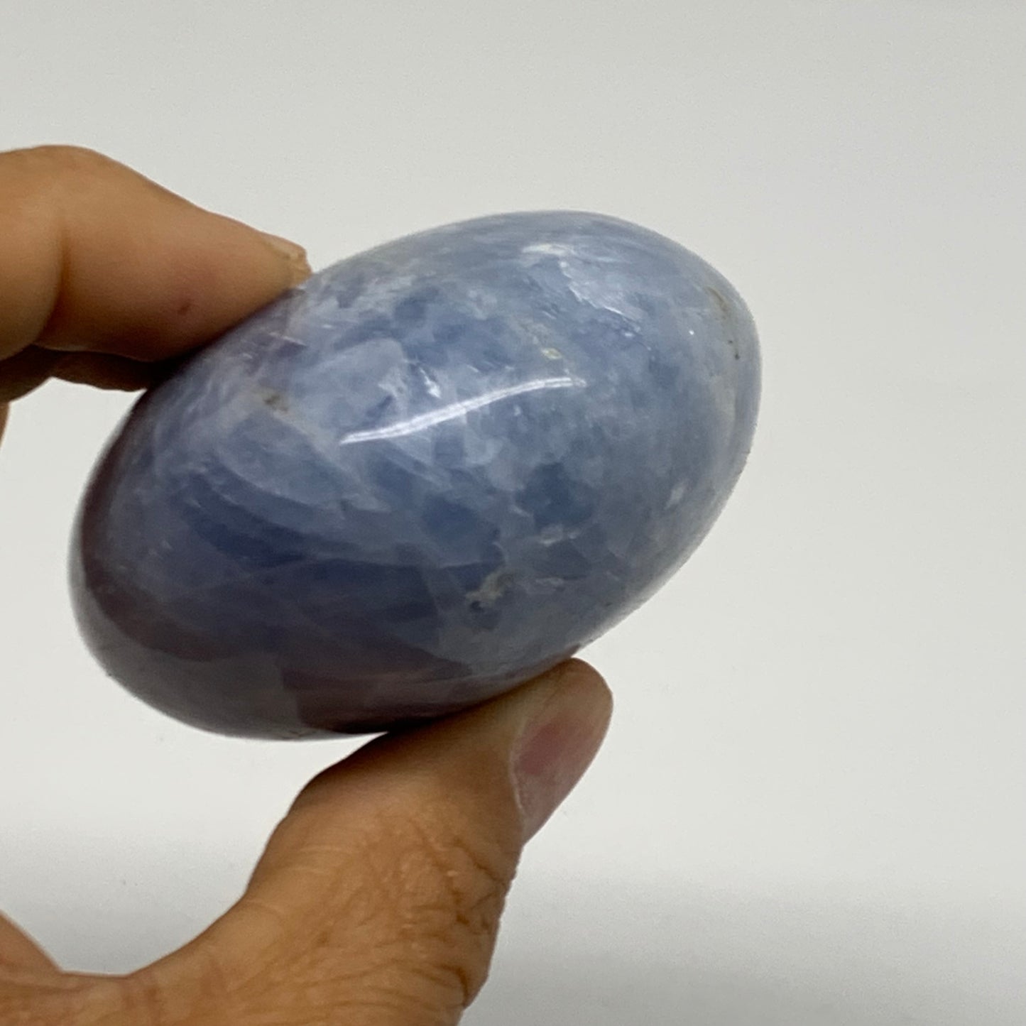 223.6g, 2.9"x2.2"x1.5" Blue Calcite Palm-Stone Polished Tumbled, B38117
