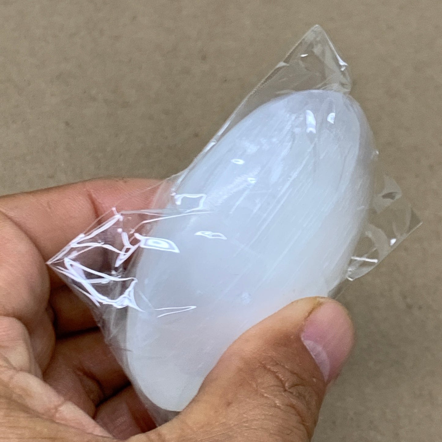 93g, 2.7"x1.9"x1", White Selenite Palmstone Crystal Pillow Reiki, B36364