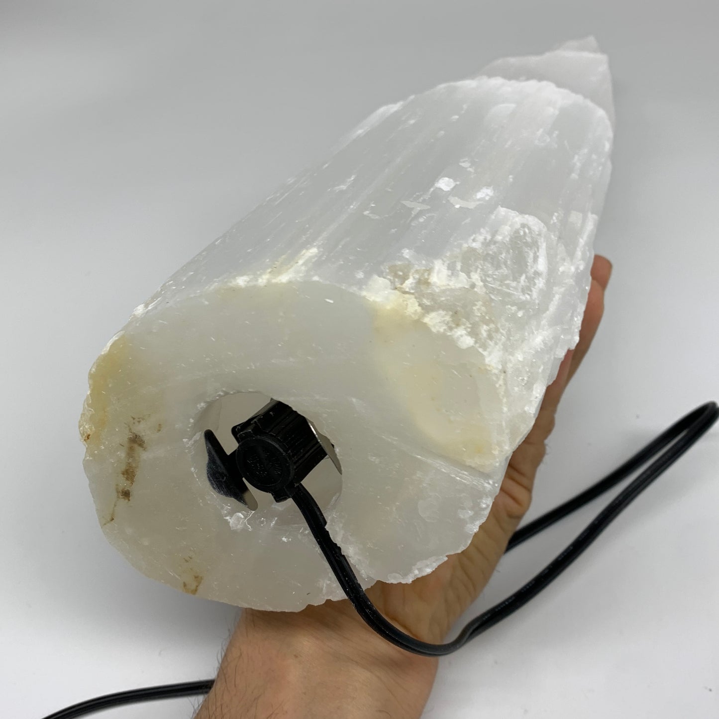 11.3 lbs, 15.3"x4.8"x3.5" Rough Selenite (Satin Spar) Lamp Tower W/Chord, B35751