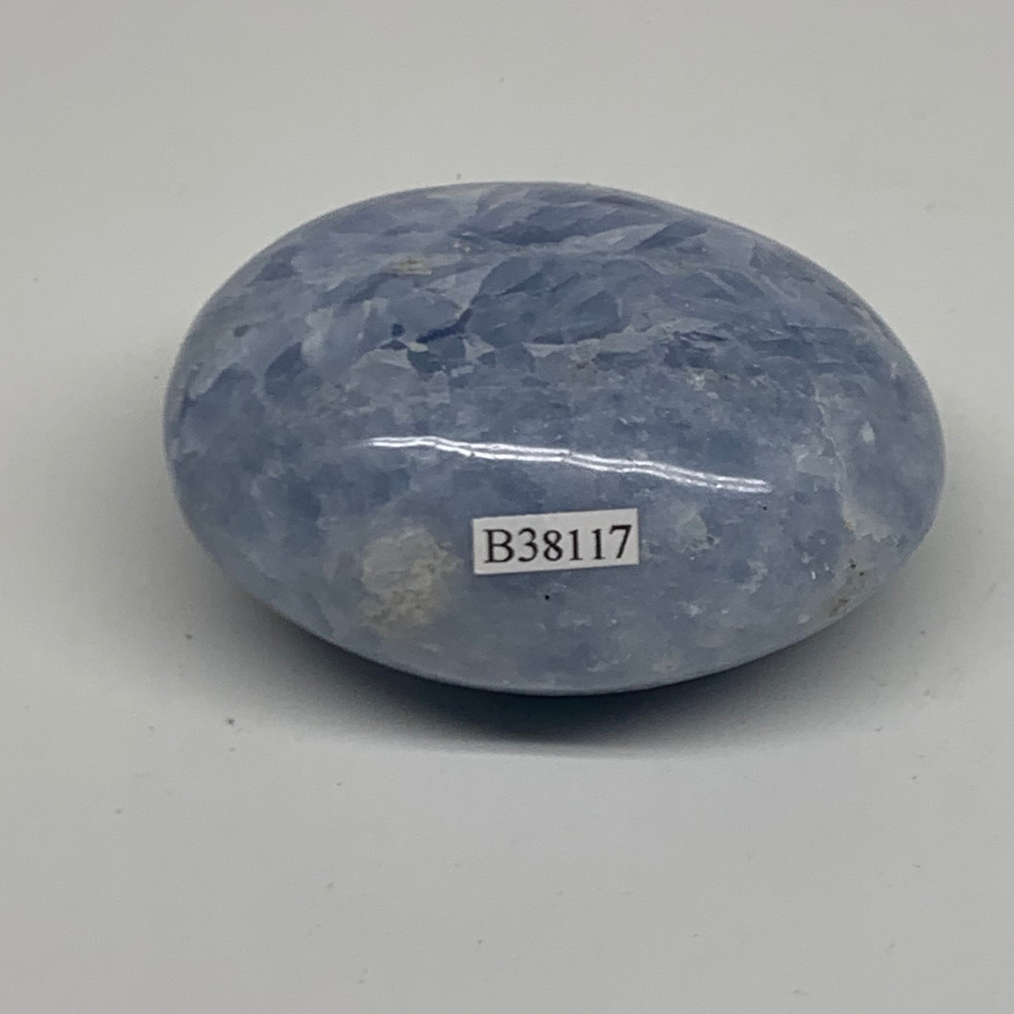 223.6g, 2.9"x2.2"x1.5" Blue Calcite Palm-Stone Polished Tumbled, B38117