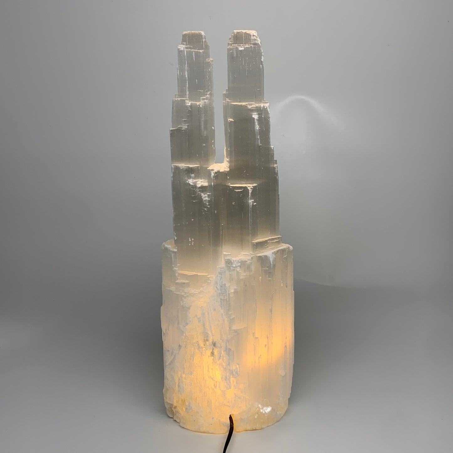 10.4 lbs, 15.3"x5.1"x3.5" Rough Selenite (Satin Spar) Lamp Tower W/Chord, B35752