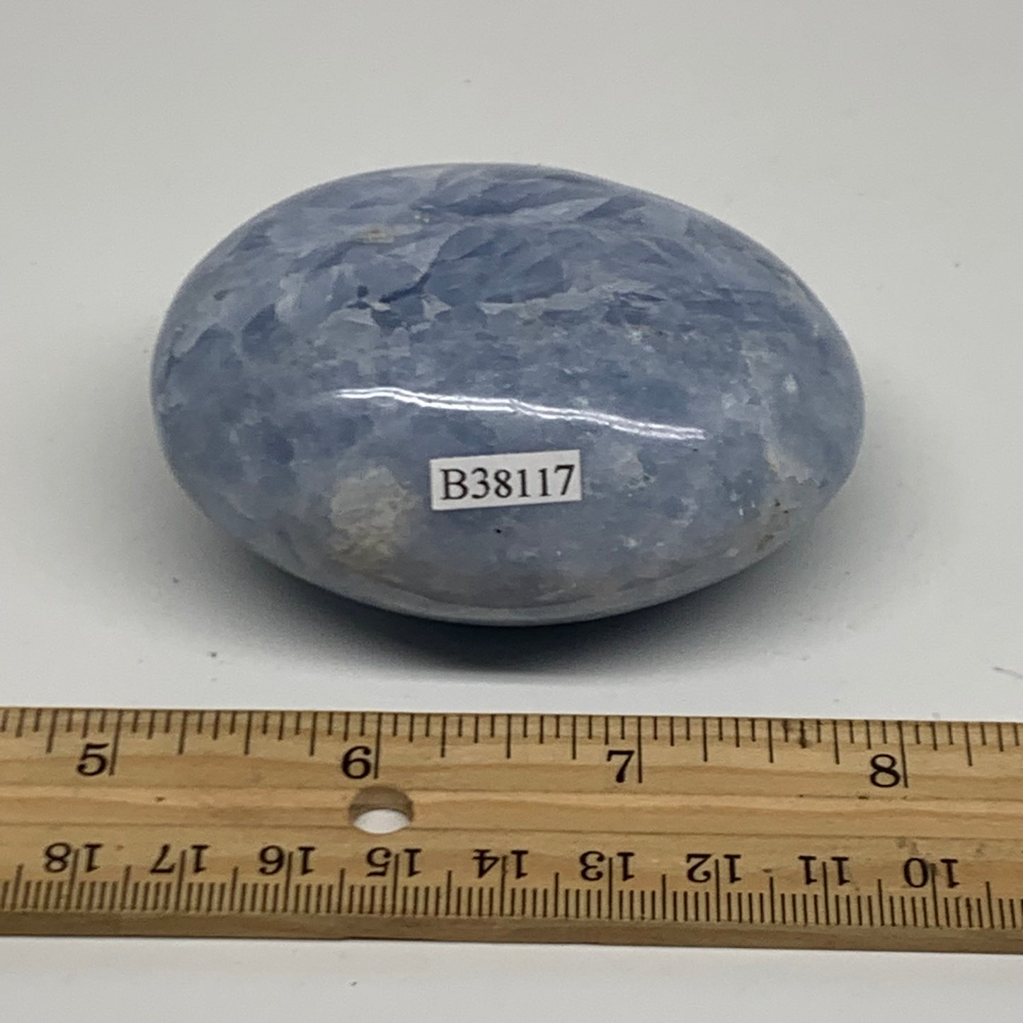 223.6g, 2.9"x2.2"x1.5" Blue Calcite Palm-Stone Polished Tumbled, B38117
