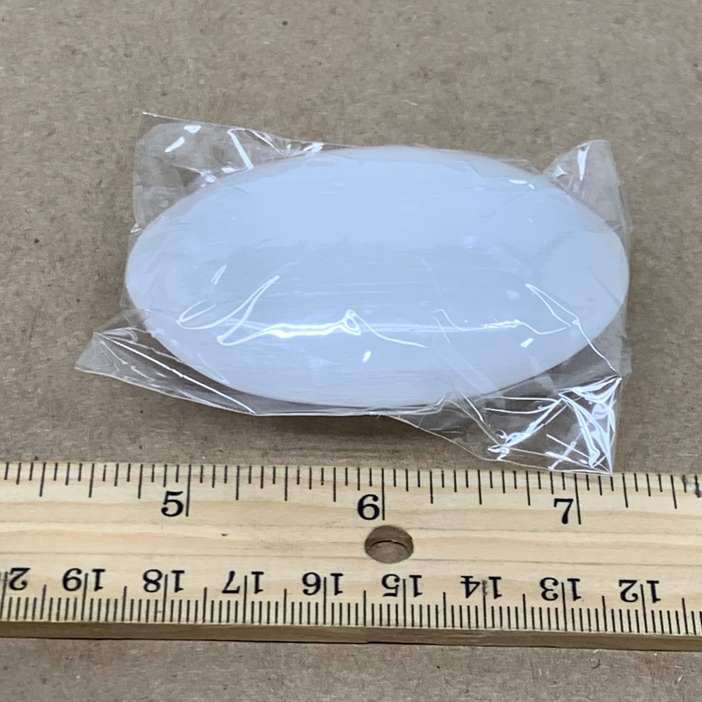 93g, 2.7"x1.9"x1", White Selenite Palmstone Crystal Pillow Reiki, B36364