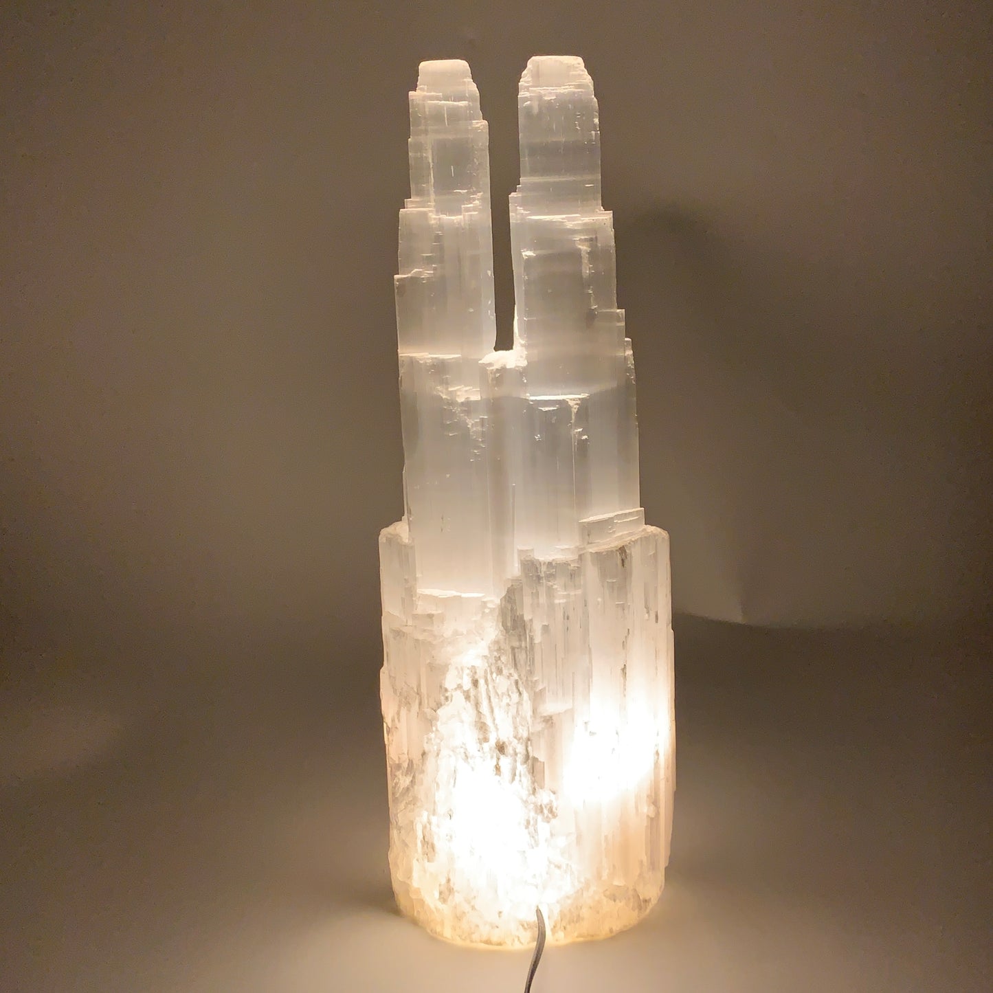 10.4 lbs, 15.3"x5.1"x3.5" Rough Selenite (Satin Spar) Lamp Tower W/Chord, B35752