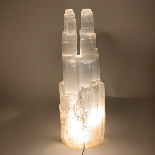 10.4 lbs, 15.3"x5.1"x3.5" Rough Selenite (Satin Spar) Lamp Tower W/Chord, B35752