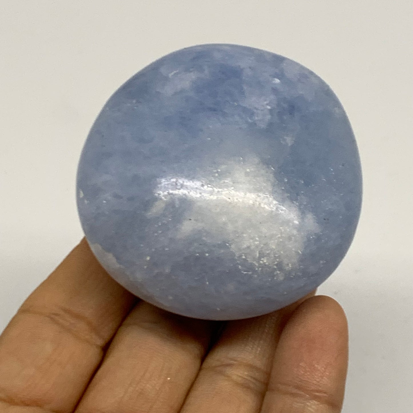 147.2g, 2.4"x2.2"x1.2" Blue Calcite Palm-Stone Polished Tumbled, B38118
