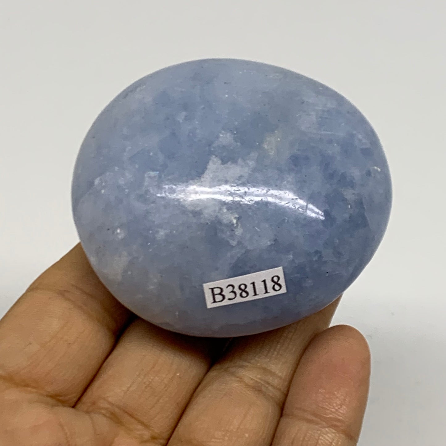 147.2g, 2.4"x2.2"x1.2" Blue Calcite Palm-Stone Polished Tumbled, B38118