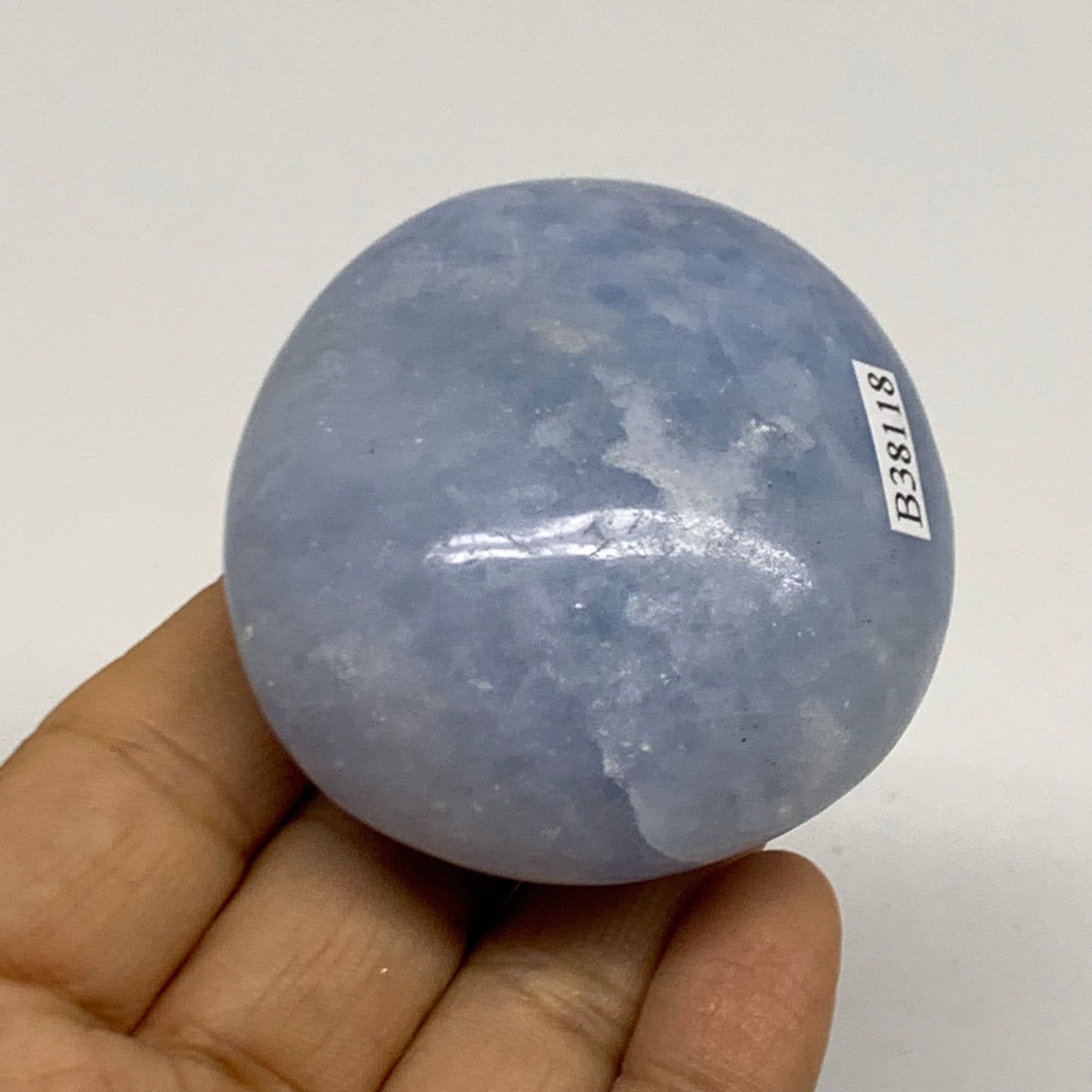 147.2g, 2.4"x2.2"x1.2" Blue Calcite Palm-Stone Polished Tumbled, B38118