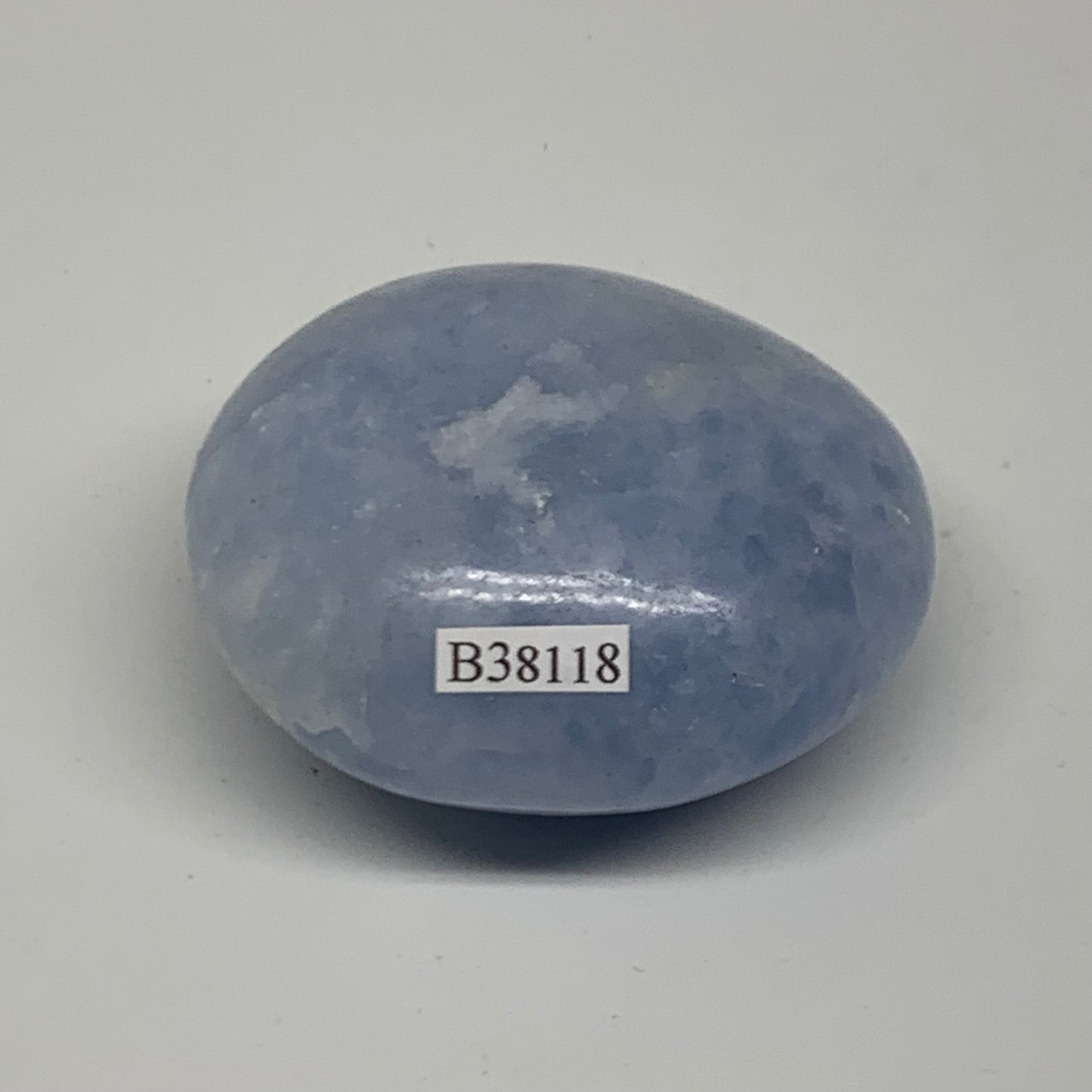 147.2g, 2.4"x2.2"x1.2" Blue Calcite Palm-Stone Polished Tumbled, B38118