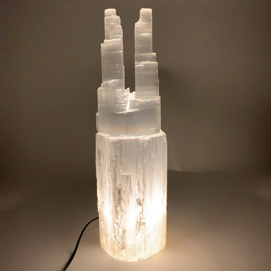 9.2 lbs, 15.3"x4.6"x3.4" Rough Selenite (Satin Spar) Lamp Tower W/Chord, B35753