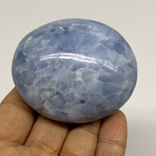 159.9g, 2.5"x2.2"x1.3" Blue Calcite Palm-Stone Polished Tumbled, B38119
