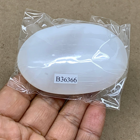 91g, 2.8"x1.9"x0.9", White Selenite Palmstone Crystal Pillow Reiki, B36366