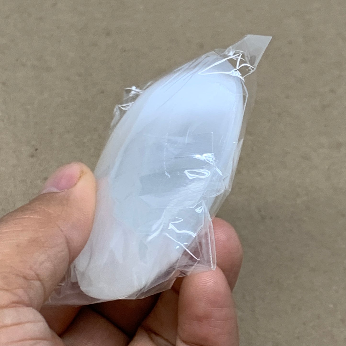 91g, 2.8"x1.9"x0.9", White Selenite Palmstone Crystal Pillow Reiki, B36366