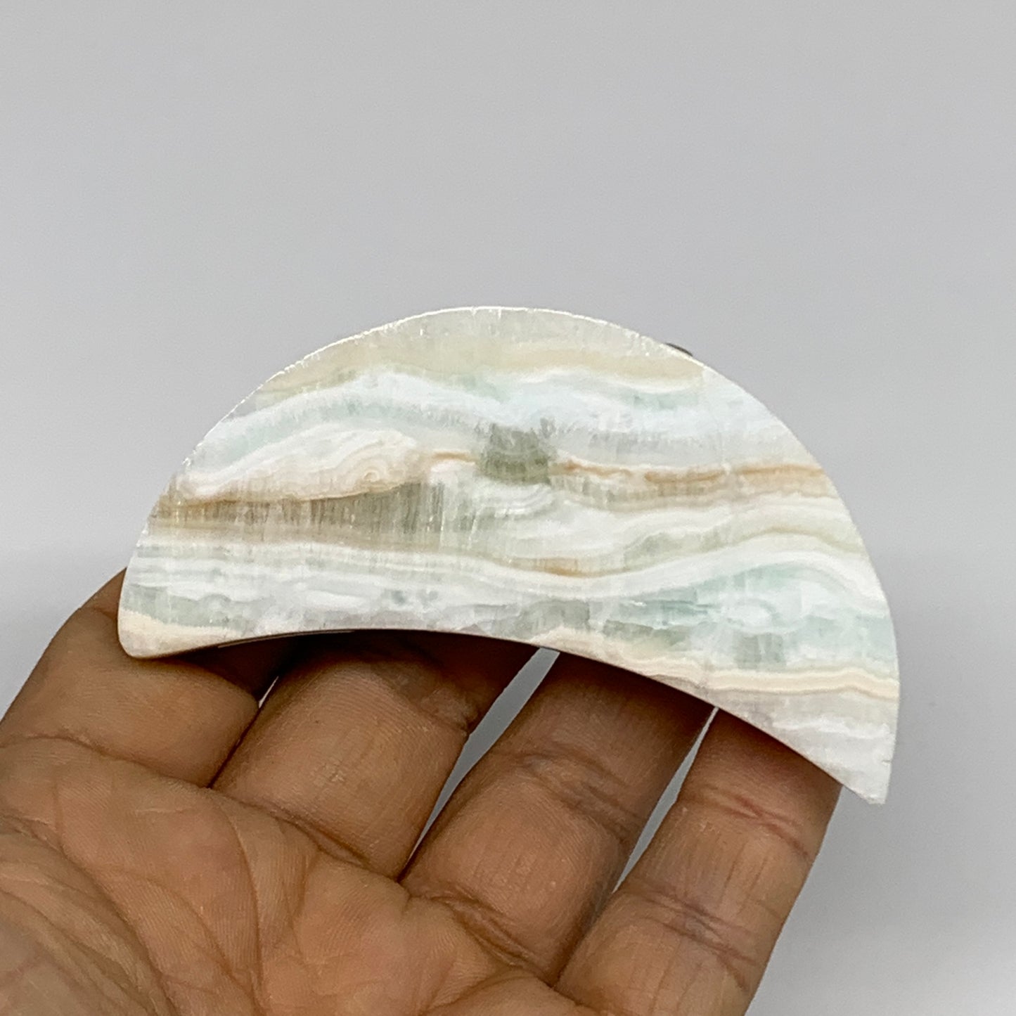 82.5g, 3"x1.3"x0.6", Caribbean Calcite Moon Crescent Gemstone, B33629