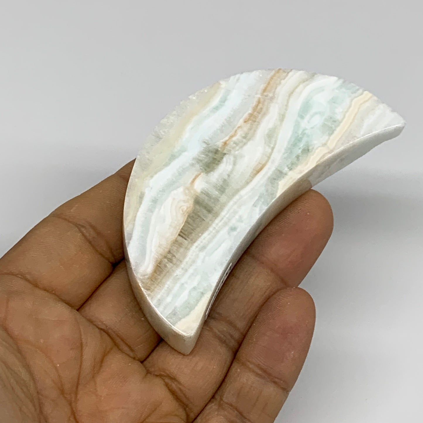 82.5g, 3"x1.3"x0.6", Caribbean Calcite Moon Crescent Gemstone, B33629