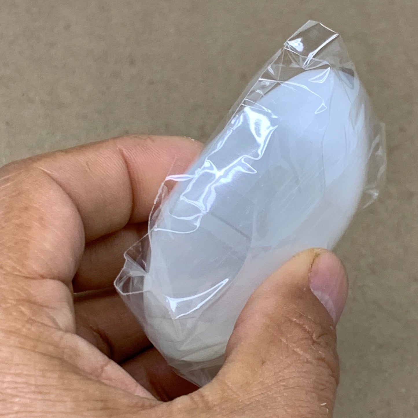 91g, 2.8"x1.9"x0.9", White Selenite Palmstone Crystal Pillow Reiki, B36366