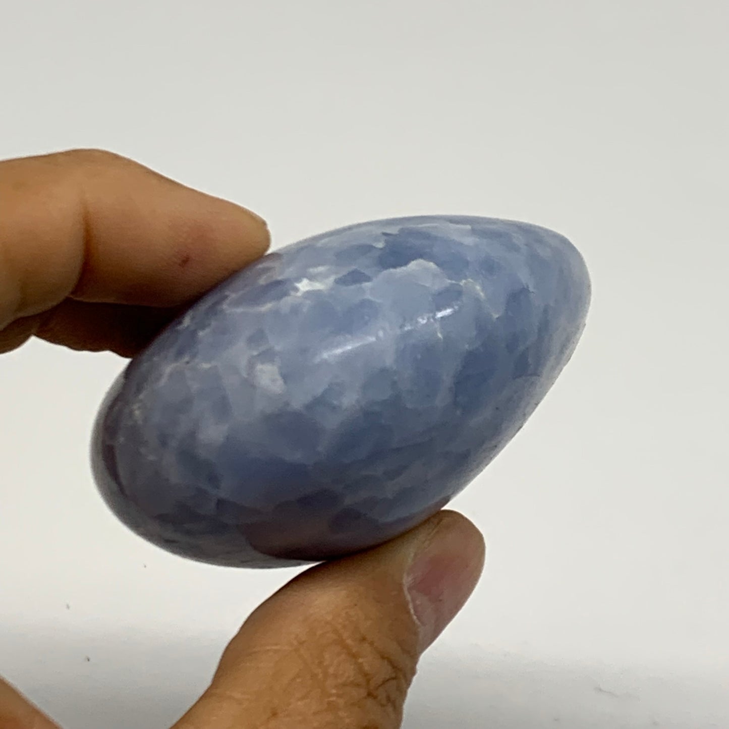 159.9g, 2.5"x2.2"x1.3" Blue Calcite Palm-Stone Polished Tumbled, B38119