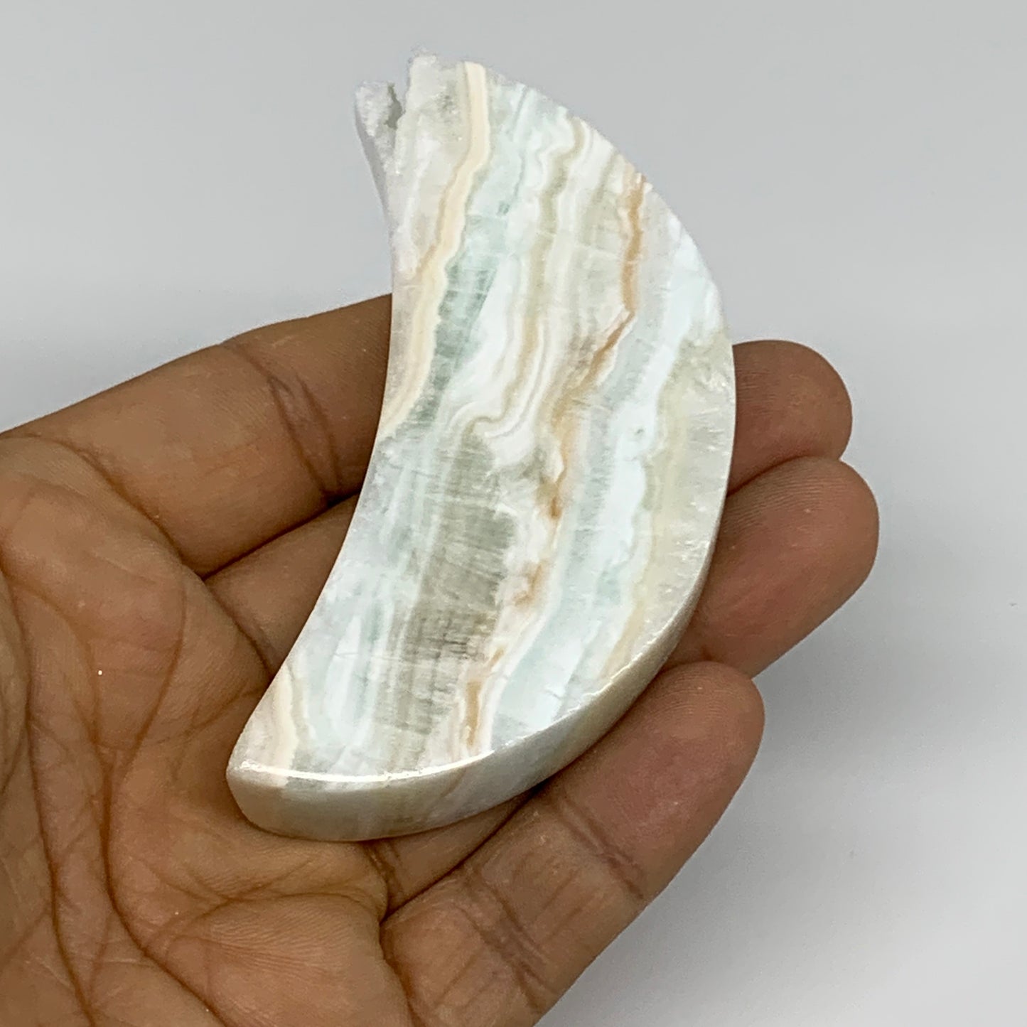 82.5g, 3"x1.3"x0.6", Caribbean Calcite Moon Crescent Gemstone, B33629