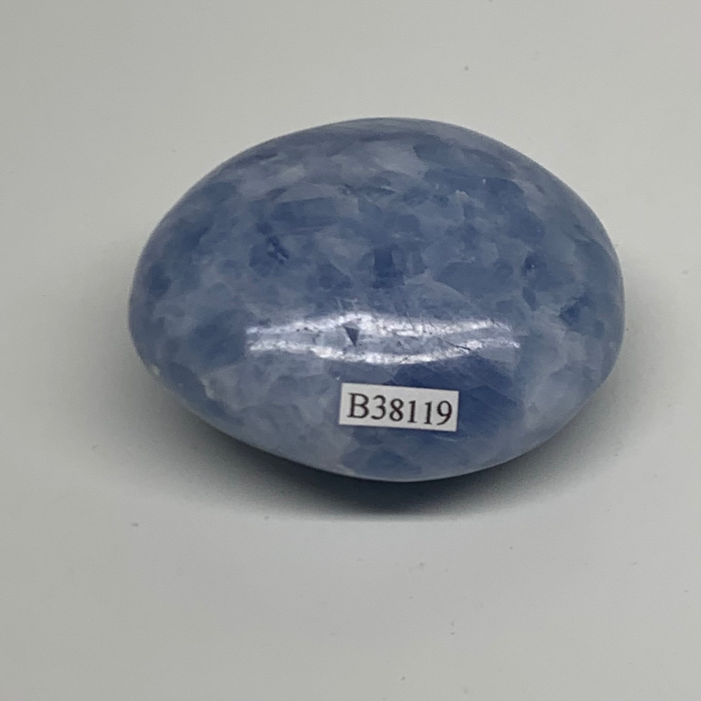 159.9g, 2.5"x2.2"x1.3" Blue Calcite Palm-Stone Polished Tumbled, B38119