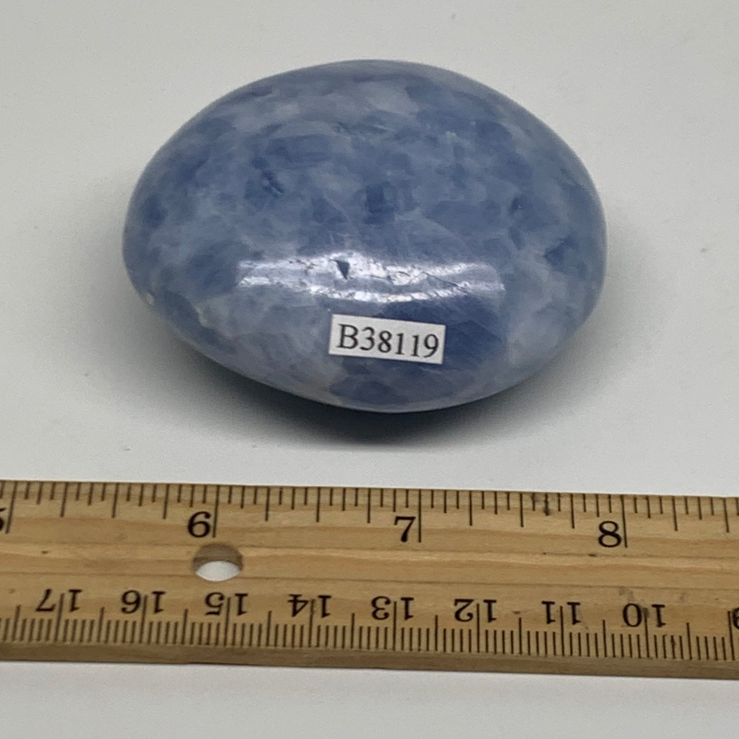 159.9g, 2.5"x2.2"x1.3" Blue Calcite Palm-Stone Polished Tumbled, B38119