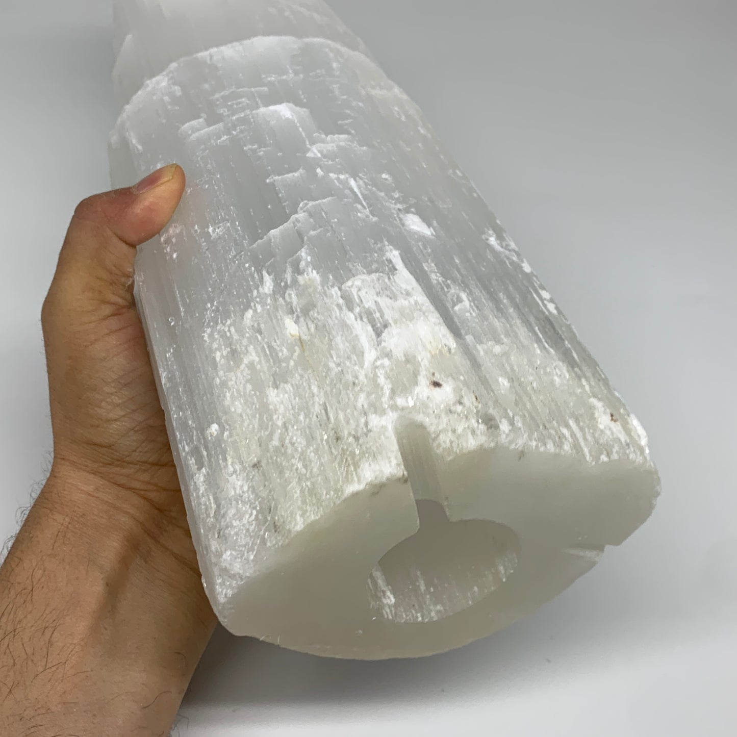 9.2 lbs, 15.3"x4.6"x3.4" Rough Selenite (Satin Spar) Lamp Tower W/Chord, B35753