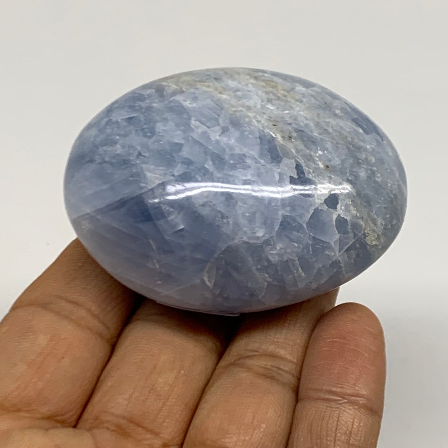 120g, 2.4"x1.8"x1.2" Blue Calcite Palm-Stone Polished Tumbled, B38120