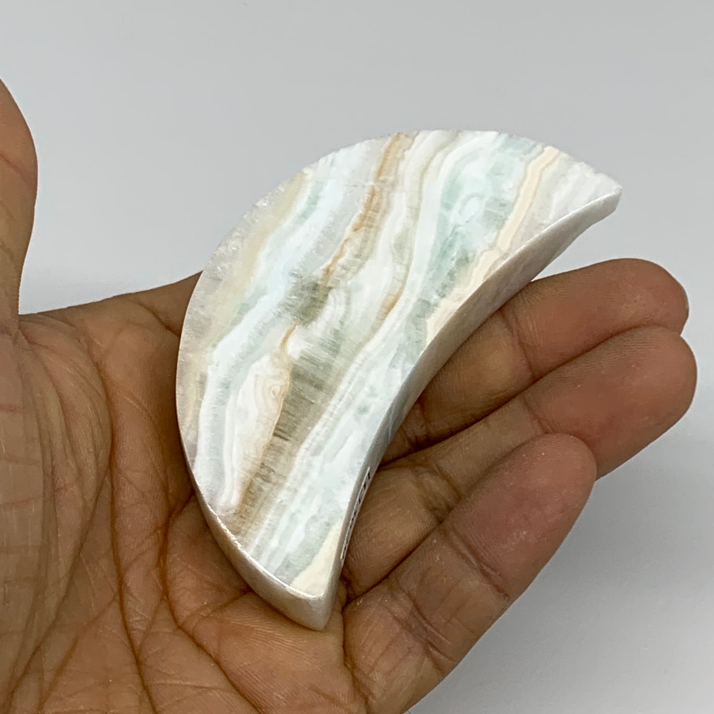 82.5g, 3"x1.3"x0.6", Caribbean Calcite Moon Crescent Gemstone, B33629