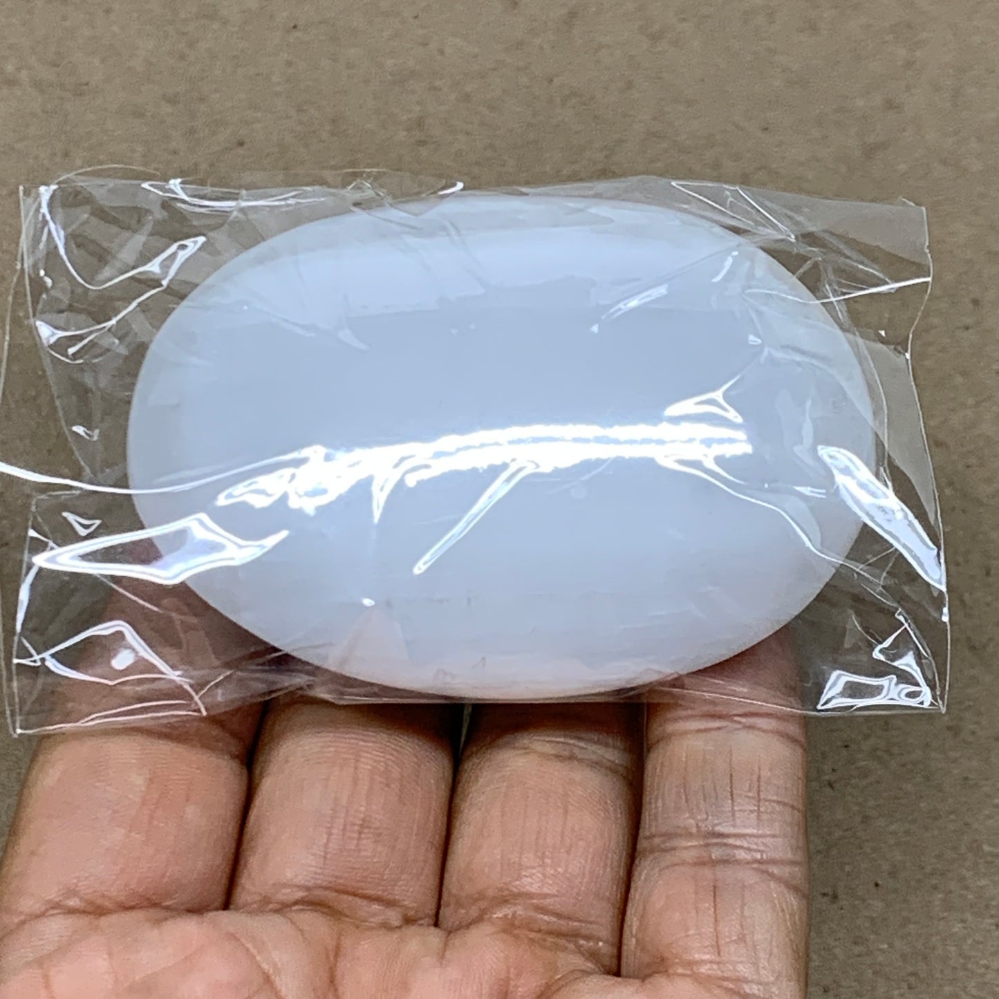 105g, 2.8"x2"x1", White Selenite Palmstone Crystal Pillow Reiki, B36367