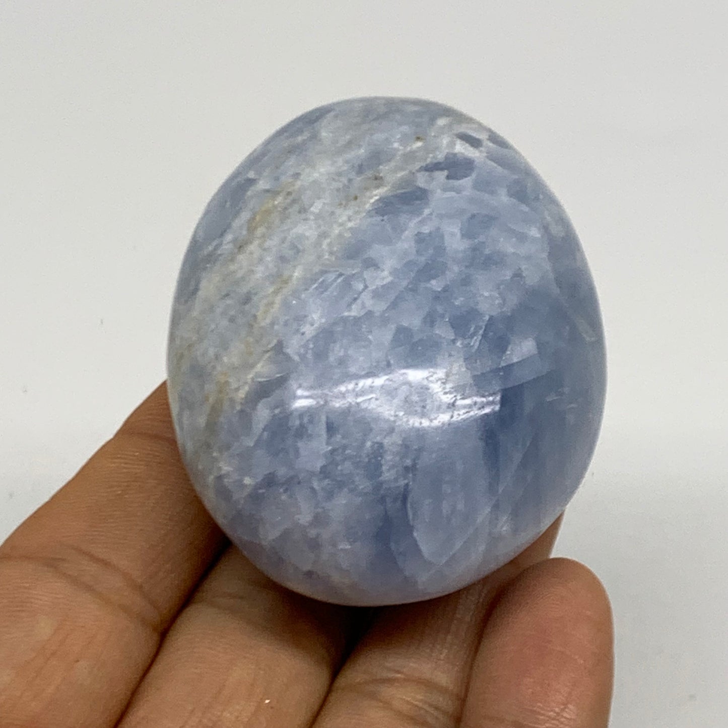 120g, 2.4"x1.8"x1.2" Blue Calcite Palm-Stone Polished Tumbled, B38120