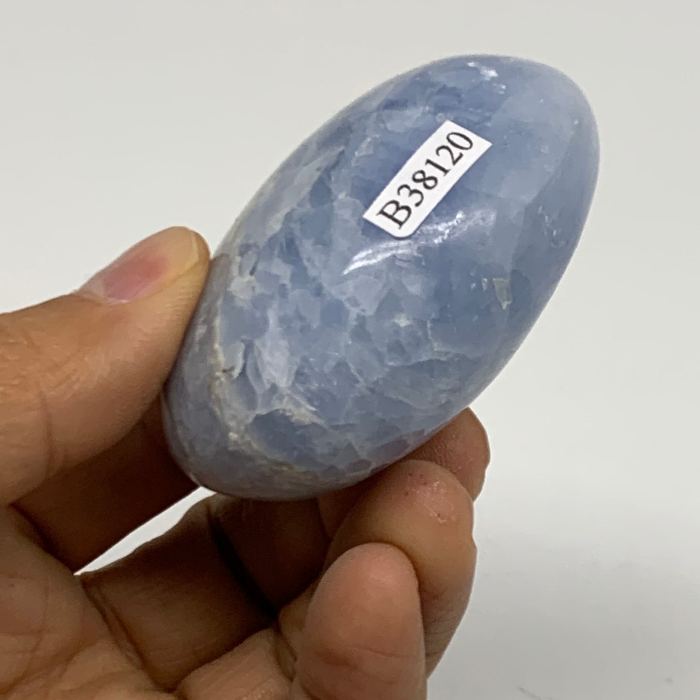 120g, 2.4"x1.8"x1.2" Blue Calcite Palm-Stone Polished Tumbled, B38120