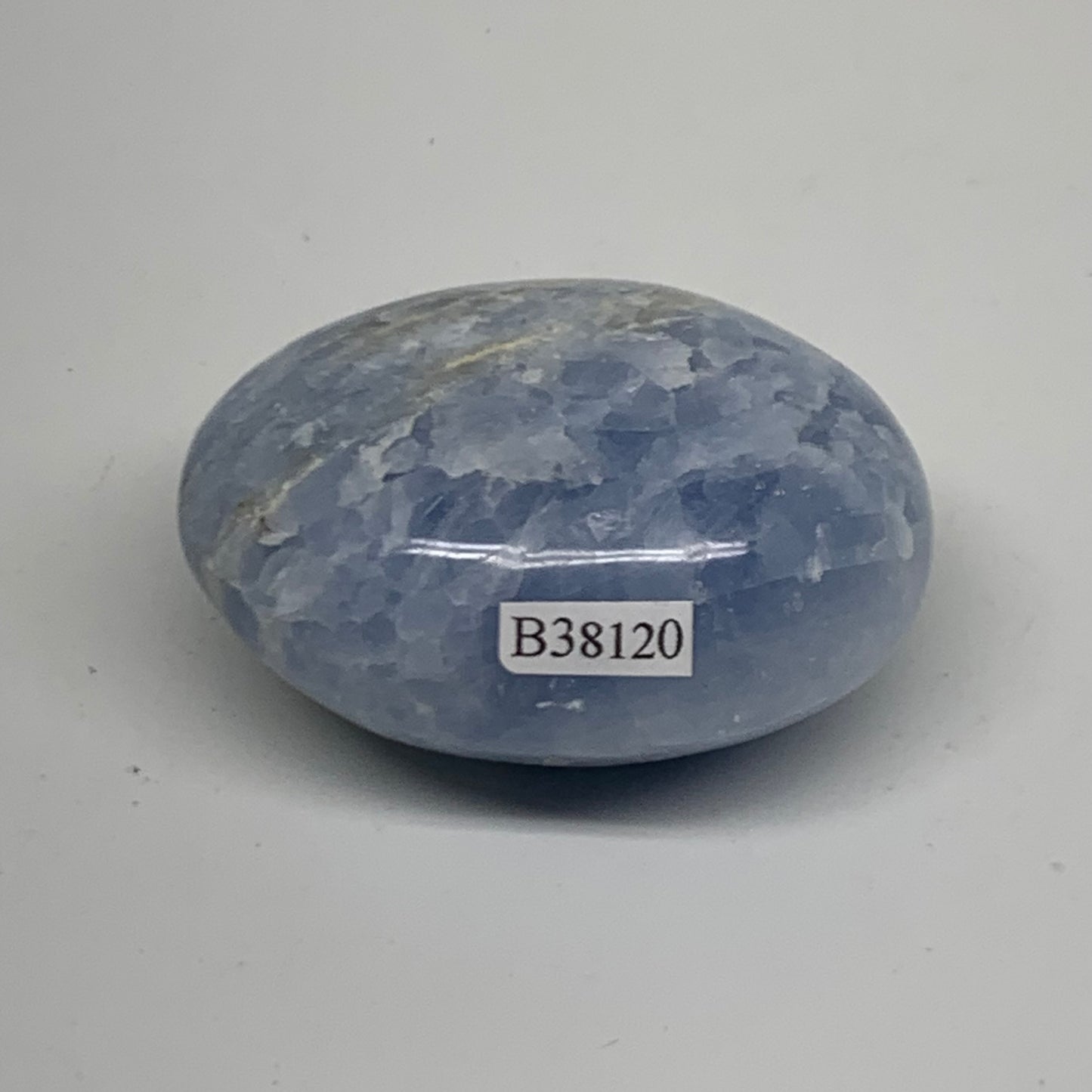 120g, 2.4"x1.8"x1.2" Blue Calcite Palm-Stone Polished Tumbled, B38120