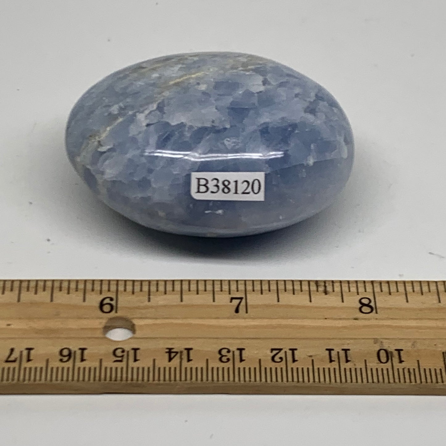 120g, 2.4"x1.8"x1.2" Blue Calcite Palm-Stone Polished Tumbled, B38120