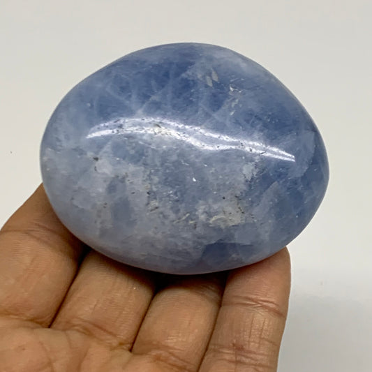 144.1g, 2.5"x2.1"x1.2" Blue Calcite Palm-Stone Polished Tumbled, B38121