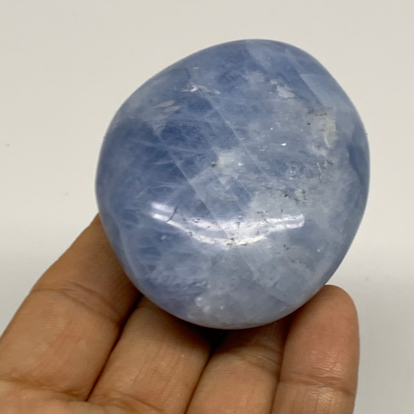144.1g, 2.5"x2.1"x1.2" Blue Calcite Palm-Stone Polished Tumbled, B38121