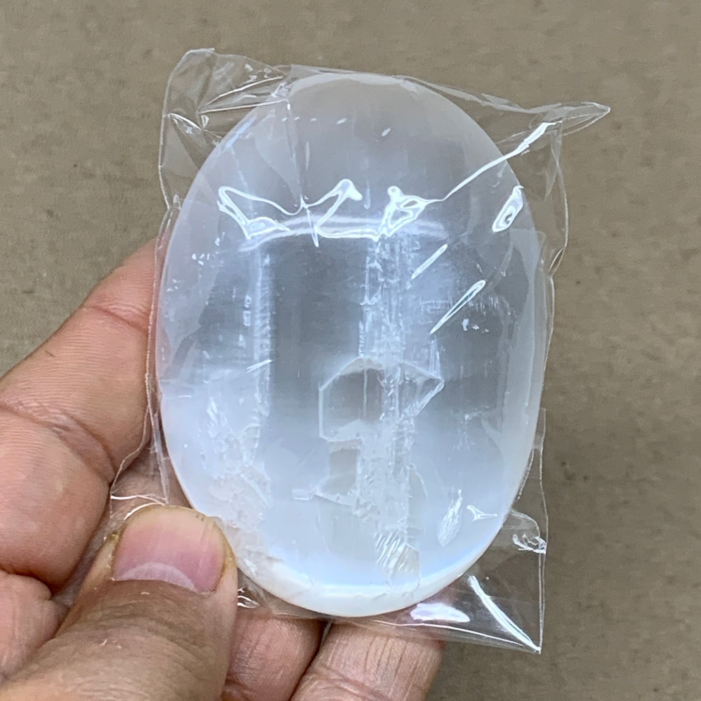 101g, 2.8"x2"x1", White Selenite Palmstone Crystal Pillow Reiki, B36368