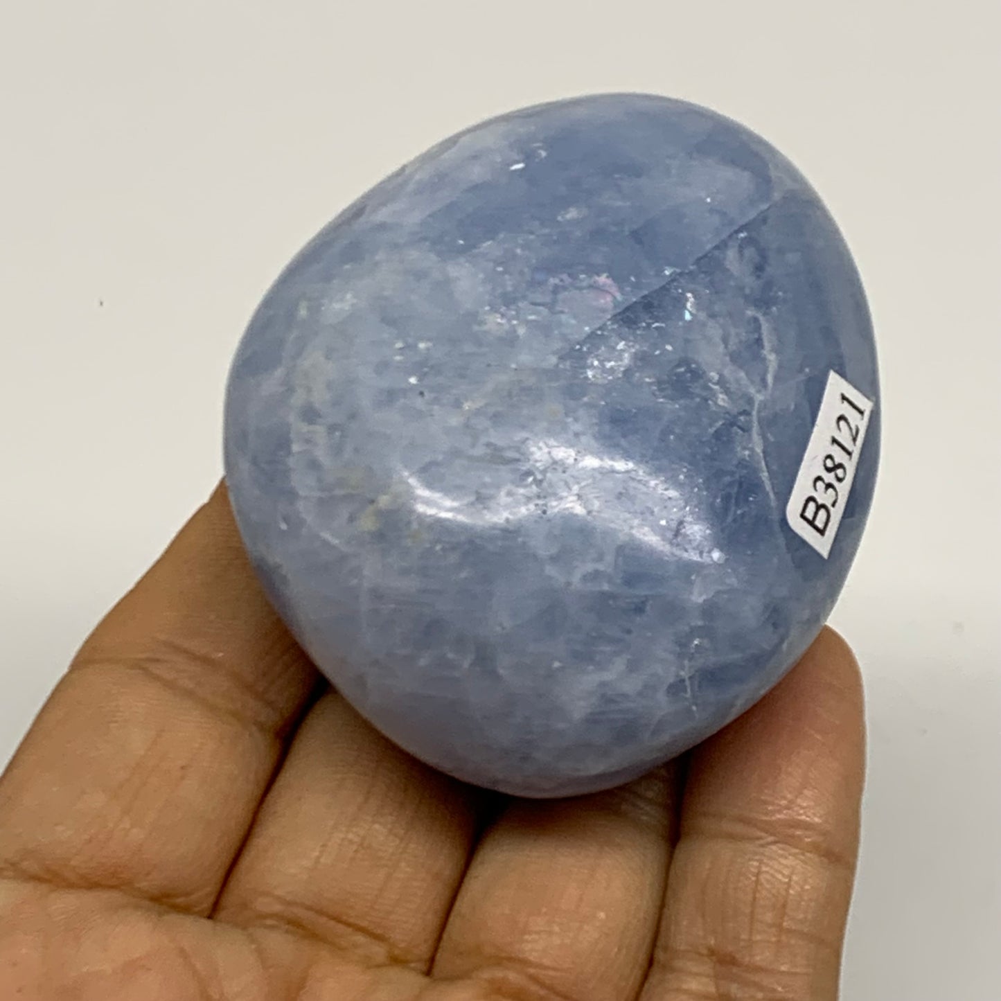 144.1g, 2.5"x2.1"x1.2" Blue Calcite Palm-Stone Polished Tumbled, B38121