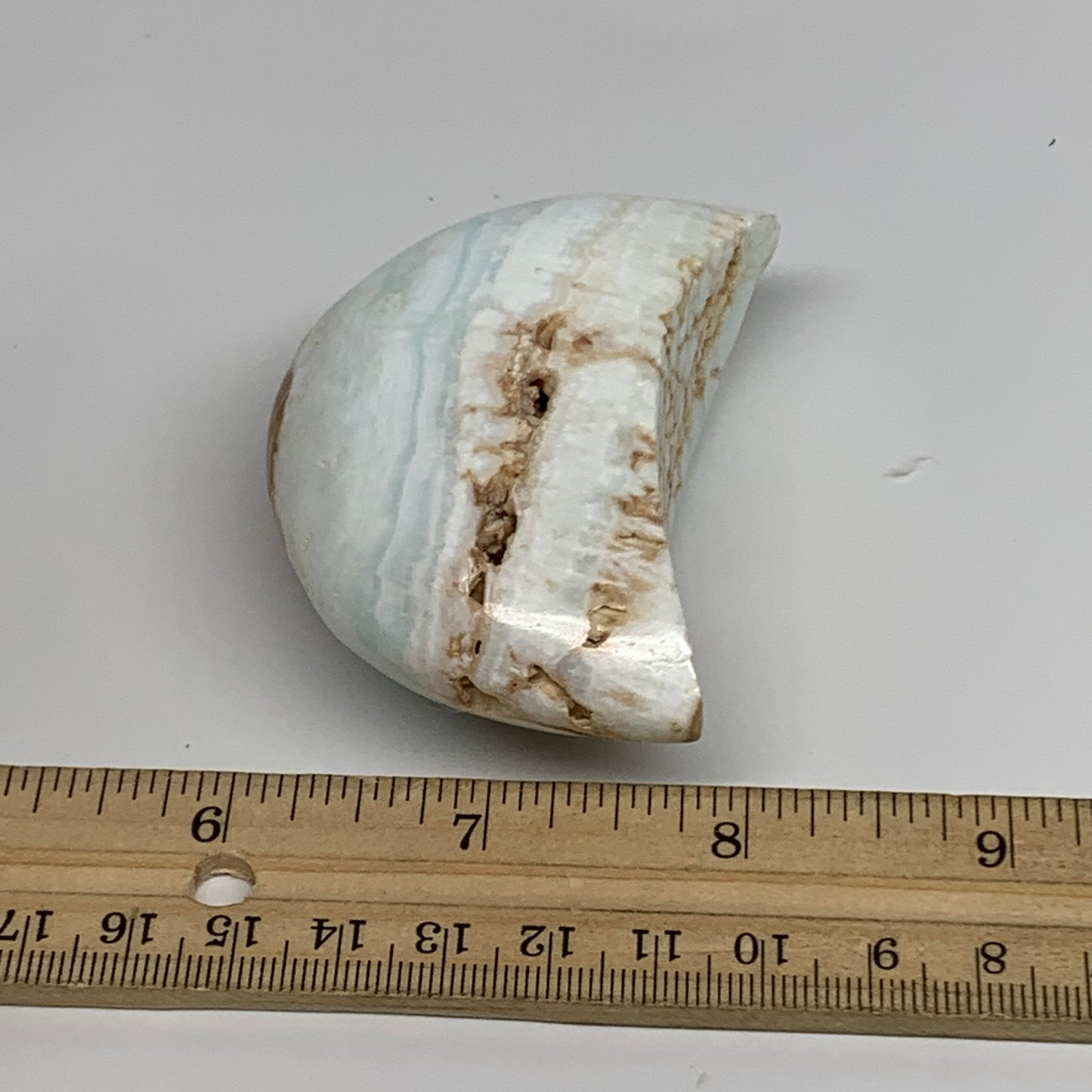 142.3g, 2.8"x1.7"x1.2", Caribbean Calcite Moon Crescent Gemstone, B33630