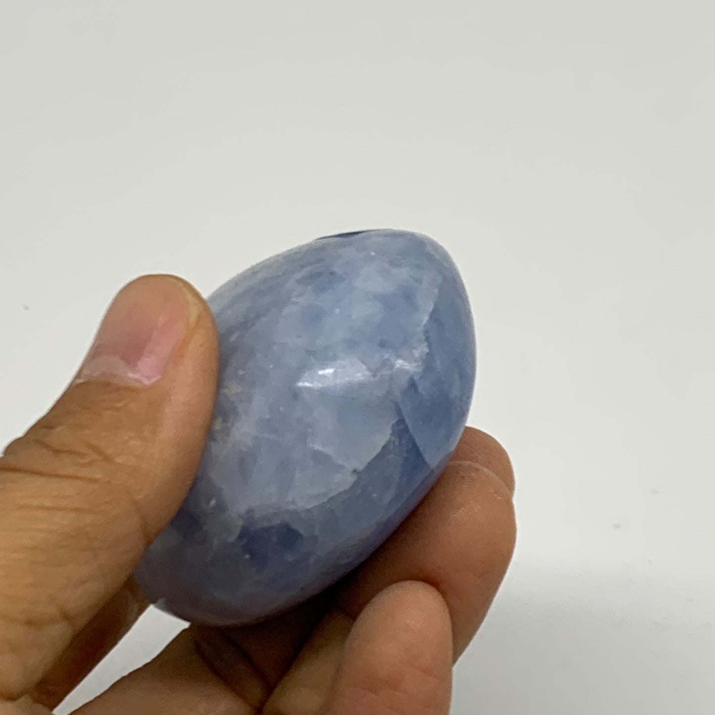 144.1g, 2.5"x2.1"x1.2" Blue Calcite Palm-Stone Polished Tumbled, B38121