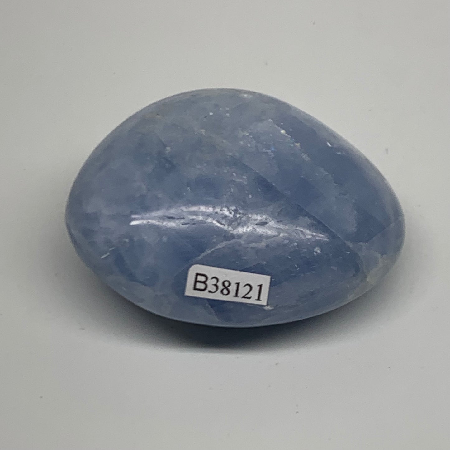 144.1g, 2.5"x2.1"x1.2" Blue Calcite Palm-Stone Polished Tumbled, B38121